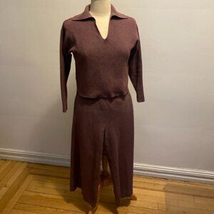 a new day ribbed cropped sweater and pants lounge set in heathered mauve